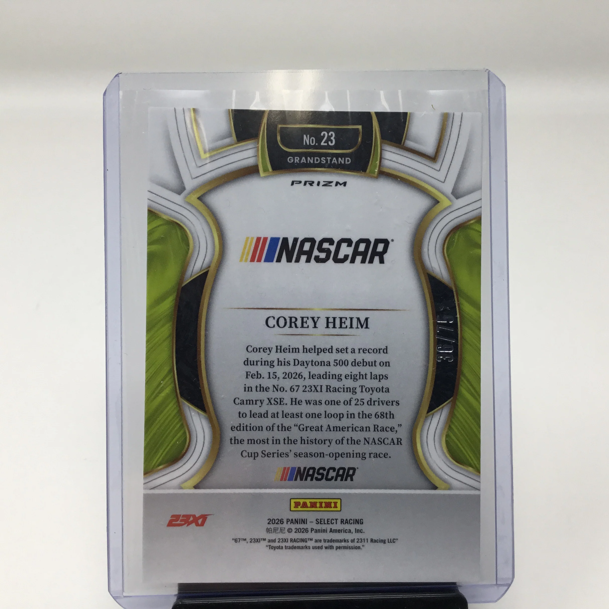 Corey Heim 2026 Panini Select Grandstand Prizm Card 36/75 - Image 2