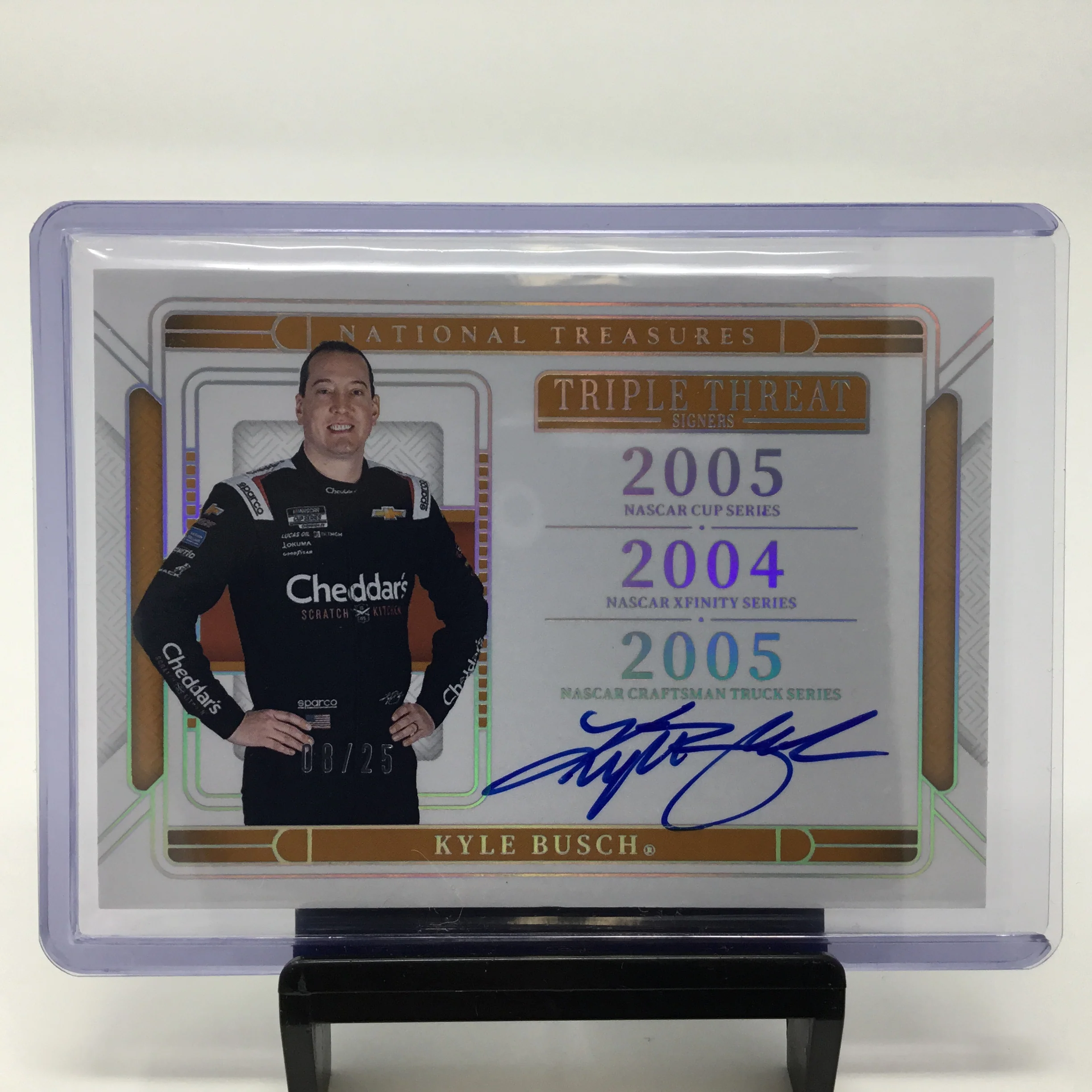 Kyle Busch 2025 National Treasures Triple Threat Signers Autographed Card 08/25