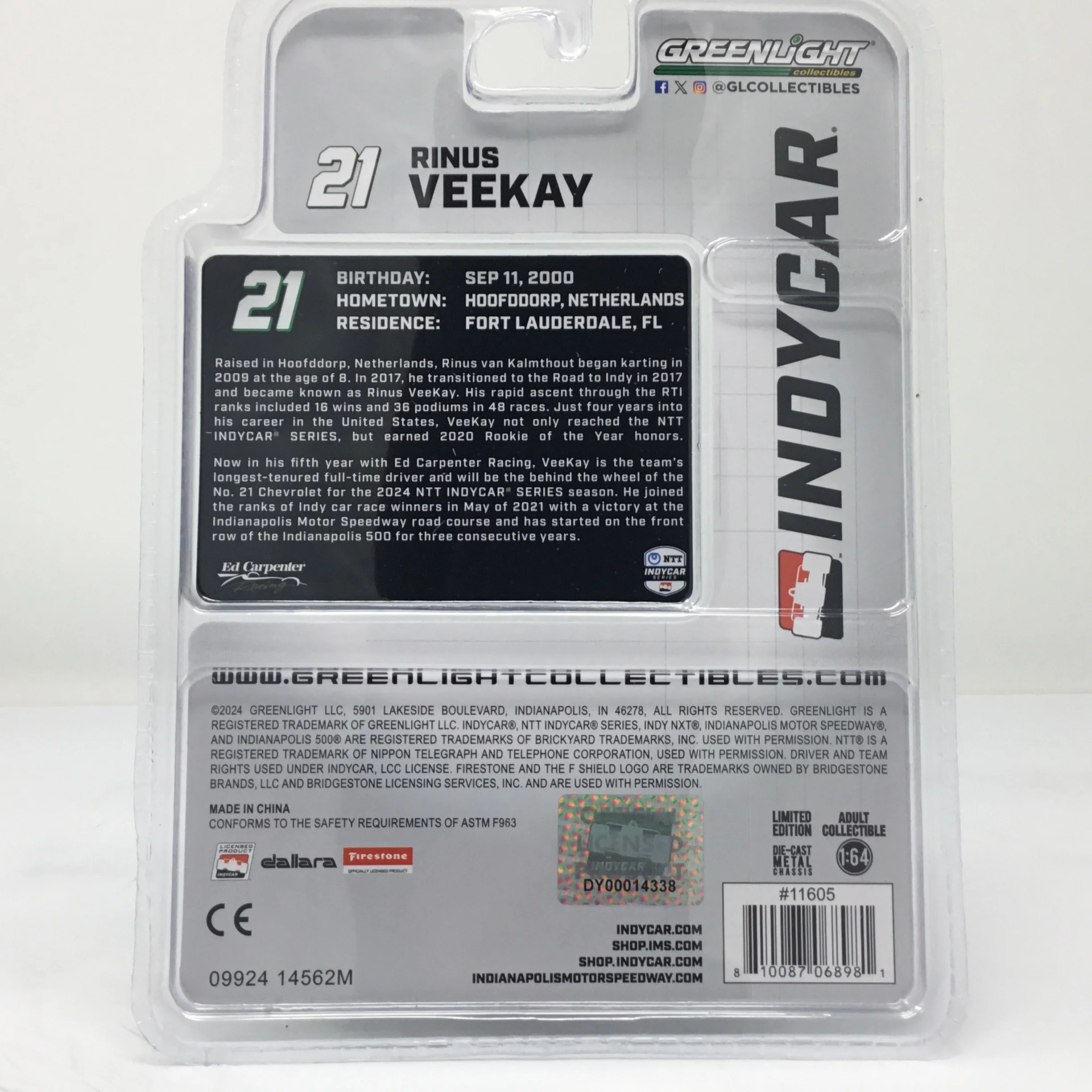 Rinus Veekay 2024 Risk On International / Ed Carpenter Racing 1:64 Diecast - Image 2